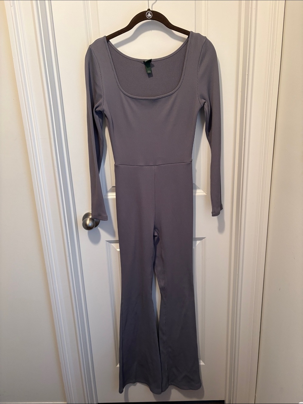 Long Sleeve Scoop Neck Jumpsuit in Slate Gray